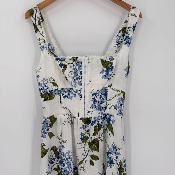 Reformation Tagliatelle Floral Linen Midi Dress Riviera Print Sleeveless 8 White - Picture 2 of 14